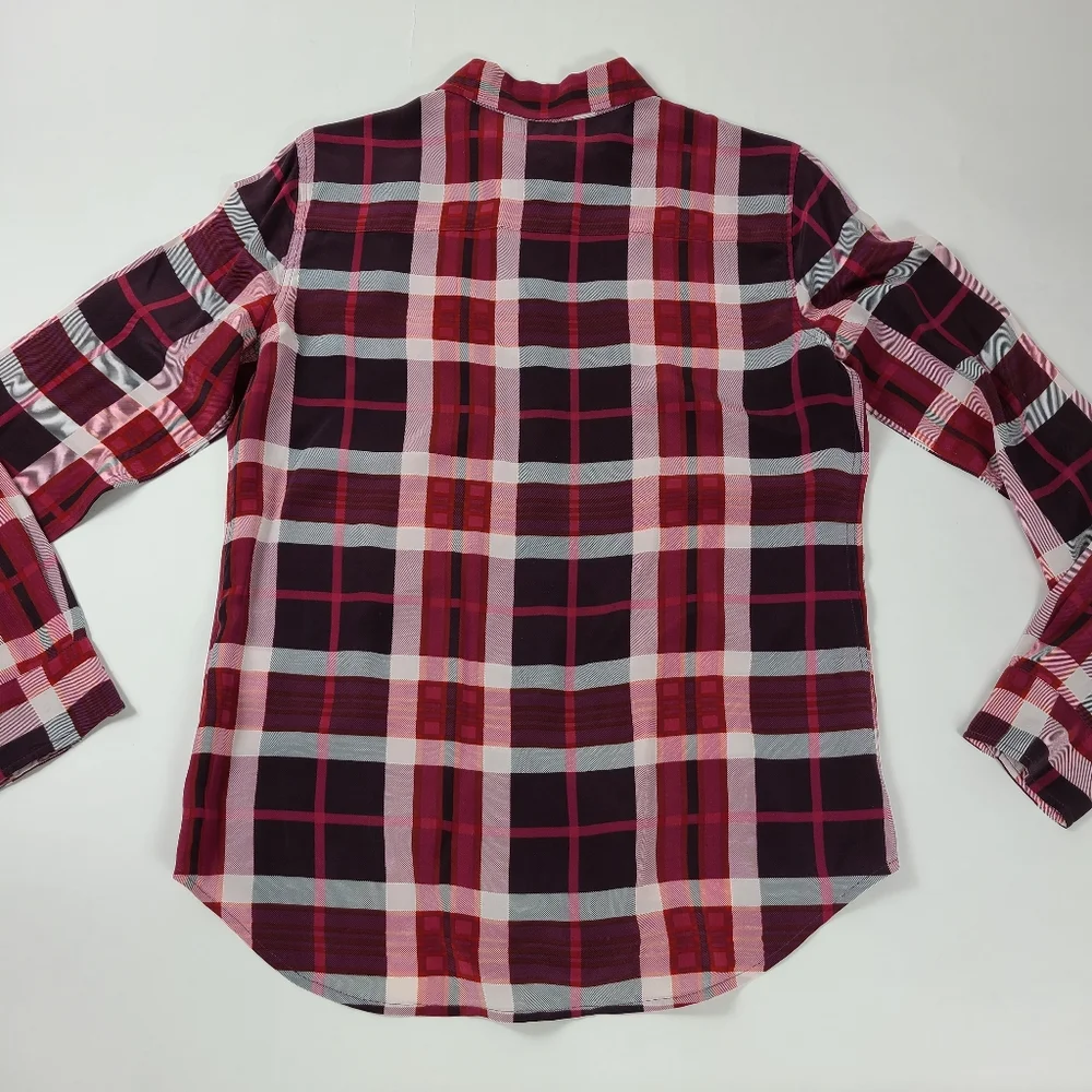 EQUIPMENT Pink Purple Plaid Silk Brett Shirt - S - Picture 5 of 6